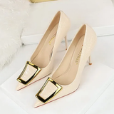 Women's Metal Buckle Pointed Toe Pumps - Green - Formal Shoes - 40 B - PU Leather - image 13
