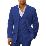 Men's 3 Pcs Linen Summer Wedding Suits - Blue - Royal Blue / Wedding Suit - 5XL - Linen - image 16