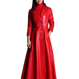Women's Long Faux Leather Swing Coat - Red - 7XL - PU leather - image 30