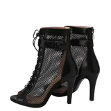 Women's Mesh Lace Up Buckle Ankle Boots - Black - Mesh Booties - 43 B - PU Leather - image 40