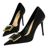 Women's Square Buckle Pointed Toe Pumps - Black - Formal Shoes - 40 B - PU Leather - image 1
