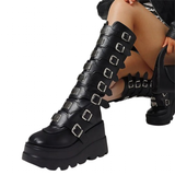 Women's Punk Goth Multi Buckle Boots - Black - Buckle Boots - 43 B - PU Leather - image 1