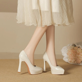 Women's Elegant Patent High Heel Pumps - Beige - 1 / 12cm Heel - 41 B - PU Patent Leather - image 40