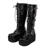 Women's Japanese Harajuku Platform Boots - Black - Cross / Patent / Wedge / 10cm - 13 B - PU Leather - image 39