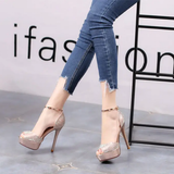 Women's Shimmery High Heel Stilettos - Gold - Super High Heels - 39 B - PU Leather - image 7