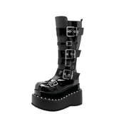 Women's Gothic Buckle Strap Leather Boots - Black -  1 / Boots - 40 B - PU Patent Leather - image 2