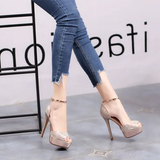 Women's Shimmery High Heel Stilettos - Gold - Super High Heels - 39 B - PU Leather - image 3