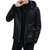 Men's Hooded Winter Faux Leather Jacket - Black - Jacket - 8XL - PU Leather - image 23