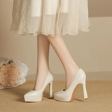 Women's Elegant Patent High Heel Pumps - Beige - 1 / 12cm Heel - 41 B - PU Patent Leather - image 37