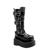 Women's Gothic Buckle Strap Leather Boots - Black -  1 / Boots - 40 B - PU Patent Leather - image 14