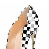Women's Colored Checkered Patent High Heels - Black/White - 12cm Heel - 44 B - PU Leather - image 2