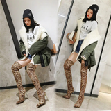 Women's Cloth Leopard Print Stiletto Boots - Khaki - Leopard Print Stretch - 45 B - Plush Stretch Material - image 8