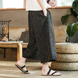 Men's Long Japanese Kimono Wide Shorts - Black - 1 / Japanese Long Shorts - 5XL     92 to 99kg - Linen - image 6