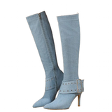 Women's High Denim Buckle Stiletto Boots - Light Blue - High Heel Boots - 43 B - PU Leather - image 2