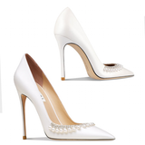 Women's Pearl Leather Wedding Stilettos - White - 1 / 6cm / Bridal Shoes - 41 B - Genuine Leather - image 12