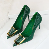 Women's Metal Buckle Pointed Toe Pumps - Green - Formal Shoes - 40 B - PU Leather - image 20