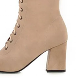 Women's Suede Lace Up Knee High Boots - Apricot - Lace Up Boots - 15 B - PU Suede Leather - image 7