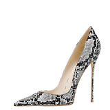 Women's Snake Skin Pattern High Stilettos - Pink/Black 1 - 12cm Heel / Stiletto Shoes - 46 B - PU Leather - image 6