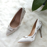 Women's Elegant Silk Formal Prom Stilettos - Gold - Embossed Shoe - 9.5 B - Silk/PU Leather - image 30