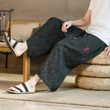 Men's Long Japanese Kimono Wide Shorts - Black - 1 / Japanese Long Shorts - 5XL     92 to 99kg - Linen - image 7