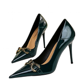 Women's Patent Leather Buckle Toe Pumps - Beige - Nude - 10cm Heels - 43 B - PU Leather - image 1