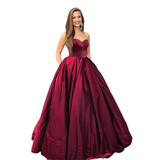 Women's Elegant Long Full Satin Gown - Burgundy - Ball Gown - 18W - Satin - image 6