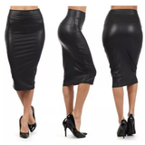 Women's Faux Leather Fitted Pencil Skirts - Black - 1 / D138 / No Split - XXXL - Polyester - image 1