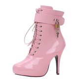 Women's Padlock High Stiletto Ankle Boots - Hot Pink - Ankle Boots - 15 B - PU Patent Leather - image 13