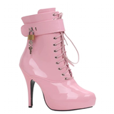 Women's Padlock High Stiletto Ankle Boots - Hot Pink - Ankle Boots - 15 B - PU Patent Leather - image 12