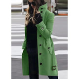 Women's Wool Blend Stand Collar Coat - Khaki - Women's Jacket - XXXL - Polyester - image 19