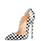 Women's Colored Checkered Patent High Heels - Black/White - 12cm Heel - 44 B - PU Leather - image 1