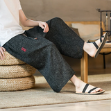 Men's Long Japanese Kimono Wide Shorts - Black - 1 / Japanese Long Shorts - 5XL     92 to 99kg - Linen - image 10