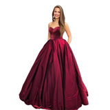 Women's Elegant Long Full Satin Gown - Burgundy - Ball Gown - 18W - Satin - image 4