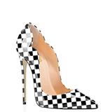 Women's Colored Checkered Patent High Heels - Black/White - 12cm Heel - 44 B - PU Leather - image 3