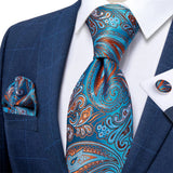 Men's 3 Pcs Stylish Blue Floral Tie Set - Blue - SJT-7278 - One Size - Silk - image 9