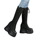Women's Leather Platform Lace Up Wedges - Black  - Suede - Wedge Boots - 3 B - Genuine Leather - image 3