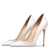 Women's Pearl Leather Wedding Stilettos - White - 1 / 6cm / Bridal Shoes - 41 B - Genuine Leather - image 4