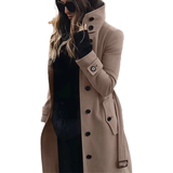 Women's Wool Blend Stand Collar Coat - Khaki - Women's Jacket - XXXL - Polyester - image 32