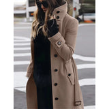 Women's Wool Blend Stand Collar Coat - Khaki - Women's Jacket - XXXL - Polyester - image 23