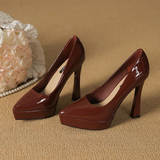 Women's Elegant Patent High Heel Pumps - Beige - 1 / 12cm Heel - 41 B - PU Patent Leather - image 26