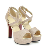 Women's Sequin High Platform Sandals - Gold - 11.5cm / Sandals - 43 B - PU Leather - image 3