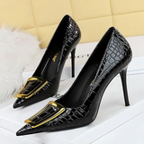Women's Metal Buckle Pointed Toe Pumps - Green - Formal Shoes - 40 B - PU Leather - image 24