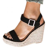 Women's Summer Platform Wedge Sandals - Black - Wedge Sandals - 43 B - PU Leather - image 1