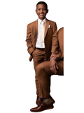 Men's 3 Pcs Formal Wedding Suit Slim Fit - Brown - 2 / Child / 3 Piece Slim Fit Suit - 5XL - Polyester - image 7