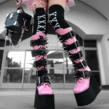 Women's Pink Studded Belt Platform Boots - Dark Pink - Platform Wedges - 46 B - PU Leather - image 19