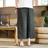 Men's Long Japanese Kimono Wide Shorts - Black - 1 / Japanese Long Shorts - 5XL     92 to 99kg - Linen - image 11