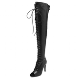 Women's Over Knee Lace Up Dance Boots - Black - Suede Outsole 11cm - 43 B - PU Suede Leather - image 2