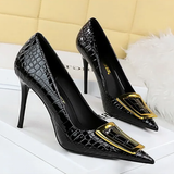 Women's Metal Buckle Pointed Toe Pumps - Green - Formal Shoes - 40 B - PU Leather - image 28