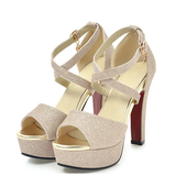 Women's Sequin High Platform Sandals - Gold - 11.5cm / Sandals - 43 B - PU Leather - image 1