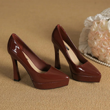 Women's Elegant Patent High Heel Pumps - Beige - 1 / 12cm Heel - 41 B - PU Patent Leather - image 23